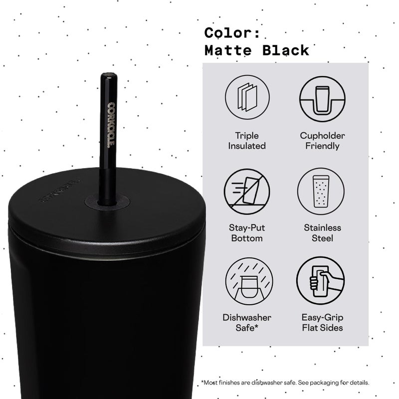 Corkcicle Cold Cup Insulated Tumbler with Lid and Straw, Matte Black, 24 oz – Reusable Water Bottle Keeps Beverages Cold for 12hrs, Hot 5hrs – Cupholder Friendly Tumbler, Lid for Flexible Sipping - Image 4