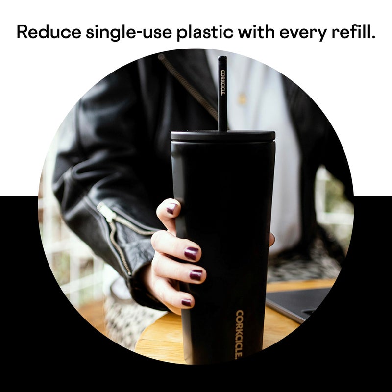 Corkcicle Cold Cup Insulated Tumbler with Lid and Straw, Matte Black, 24 oz – Reusable Water Bottle Keeps Beverages Cold for 12hrs, Hot 5hrs – Cupholder Friendly Tumbler, Lid for Flexible Sipping - Image 5
