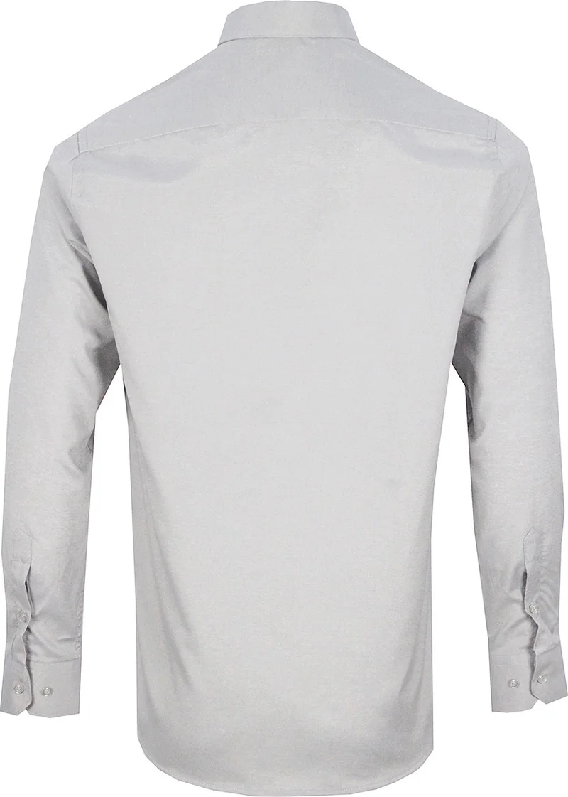 فاريتا Men's Gray Cotton Satin Straight Long Sleeve Single Pocket Classic Cut Shirt