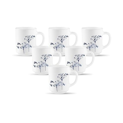 La Opala, Novo Collection Opal Glass Crockery | Coffee Mug Grace Medium, Set of 6 | Aqua Spray, 250 ml | for Tea & Coffee | Microwave Safe | 100% Vegetarian | Extra Strong | Super Light & White - Image 1