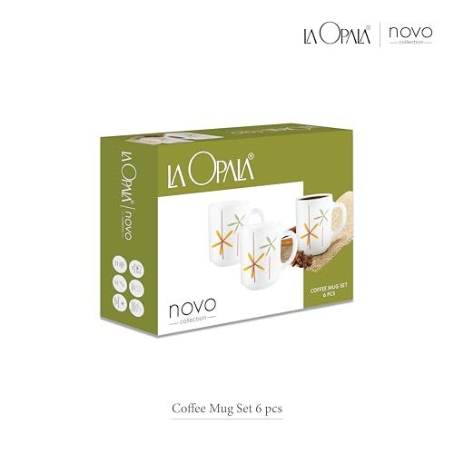 La Opala, Novo Collection Opal Glass Crockery | Coffee Mug Grace Medium, Set of 6 | Aqua Spray, 250 ml | for Tea & Coffee | Microwave Safe | 100% Vegetarian | Extra Strong | Super Light & White - Image 4