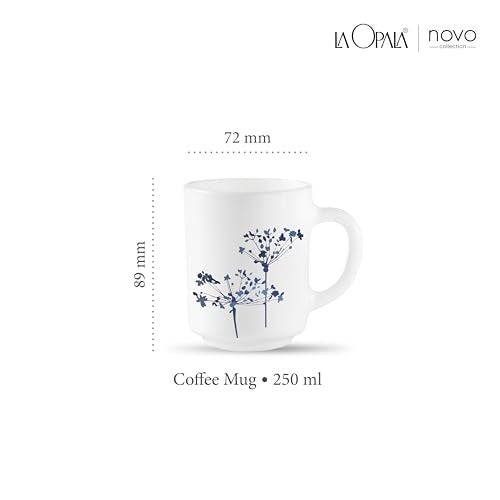 La Opala, Novo Collection Opal Glass Crockery | Coffee Mug Grace Medium, Set of 6 | Aqua Spray, 250 ml | for Tea & Coffee | Microwave Safe | 100% Vegetarian | Extra Strong | Super Light & White - Image 2