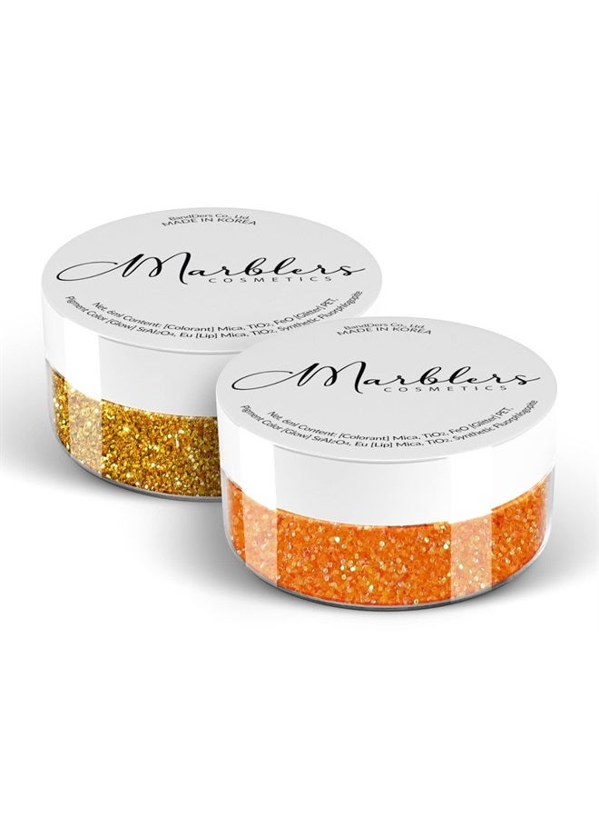 MARBLERS Cosmetic Grade Fine Glitter Duo [Honey Gold & Rainbow Orange] 0.36oz (10g) | Non-Toxic | Vegan | Cruelty-Free | Eyeshadow, Nail Polish, Nail Art | Festival, Rave & Party Makeup | Body & Face - Image 1