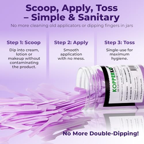 Kopperko Mini Face Spatula (2.5", 100 Pack) - Small Foundation Spatula for Skincare, Creams, & Crafts | Plastic Face Lotion Applicator Tool for Mixing, Cosmetic, Face Mask | Purple - Image 5