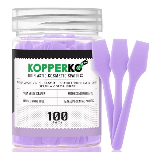 Kopperko Mini Face Spatula (2.5", 100 Pack) - Small Foundation Spatula for Skincare, Creams, & Crafts | Plastic Face Lotion Applicator Tool for Mixing, Cosmetic, Face Mask | Purple - Image 1