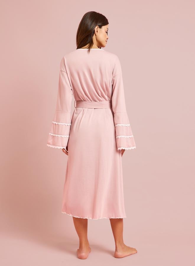 Styli Pink Contrast Lace Flare Sleeve Robe - Image 4