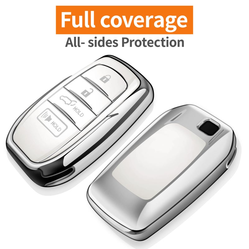 Sindeda for Toyota Key Fob Cover with Metal Keychain & Leather Strap for 2025-2026 Camry 4 Runner 2019-2026 Venza, Land Cruiser,2023-2026 Tacoma Grand Highlander,Corolla,bZ4X,4-5 Buttons(White) - Image 3