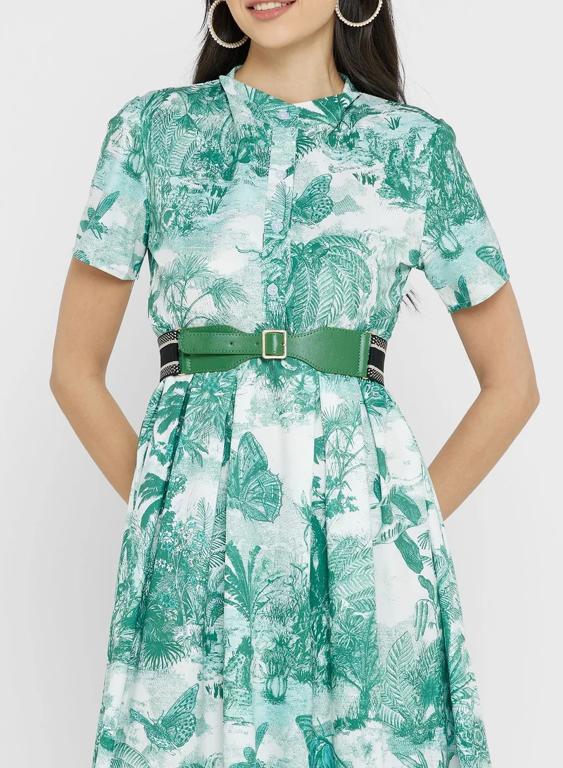 ELLA Botanical Print Midi Dress