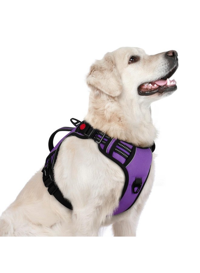 رابيتجو تسخير الكلاب من rabbitgoo للكلاب الكبيرة، تسخير للحيوانات الأليفة بدون سحب مع مقبض مبطن ناعم، سترة عاكسة قابلة للتعديل مع 3 مشابك، تسخير سهل المشي مع مشبكين للمقود، أرجواني، كبير - Image 1