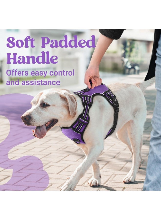 رابيتجو تسخير الكلاب من rabbitgoo للكلاب الكبيرة، تسخير للحيوانات الأليفة بدون سحب مع مقبض مبطن ناعم، سترة عاكسة قابلة للتعديل مع 3 مشابك، تسخير سهل المشي مع مشبكين للمقود، أرجواني، كبير - Image 2