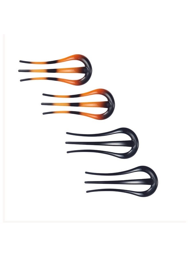 minihope Inihope French Hair Forks Tortoise Shell W Shape Updo Hair Pins Clips For Thin Thick Hair 3.5 Inch Classic 3 Prong Bun Hair Sticks Chignon Women Vintage Hairstyle Accessories 4 Count. - Image 2