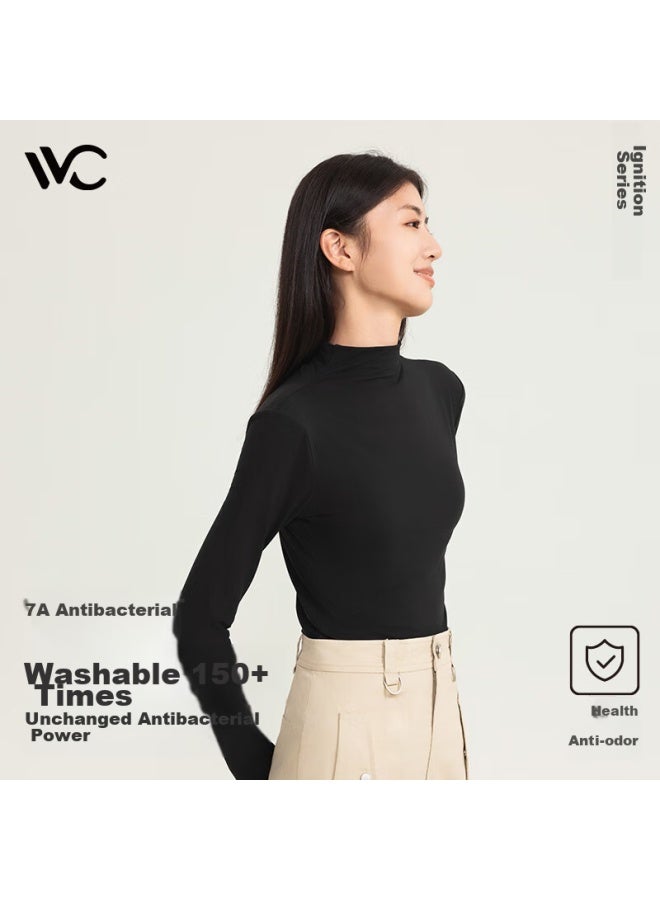 Vvc Women's Base Layer Top, Autumn And Winter New Style, Semi-turtleneck, Slim Fit, Long Sleeve, Warm Inner Wear, Breathable Hyaluronic Acid Skin Base Layer, Obsidian Black - Image 1