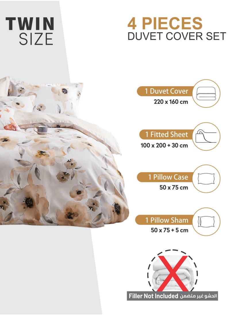 Donetella - Duvet Cover Set 4-Pcs Single Size Printed Bed Set With 1 Duvet Cover(160 x 220 CM) 1 Fitted Sheet 1 Pillow Sham And 1 Pillow Case (Without Filler),Pastel Brown - Image 1