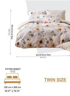 دوناتيلا Duvet Cover Set 4-Pcs Twin Size Printed Bed Set Fits (120x200 CM) With Fitted Sheet Pillow Sham And Pillow Cases (Without Filler),Pastel Brown  - Image 3