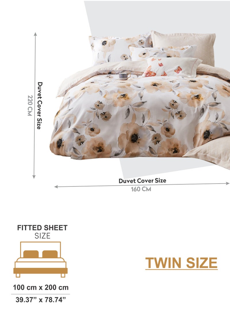 Donetella - Duvet Cover Set 4-Pcs Single Size Printed Bed Set With 1 Duvet Cover(160 x 220 CM) 1 Fitted Sheet 1 Pillow Sham And 1 Pillow Case (Without Filler),Pastel Brown - Image 1