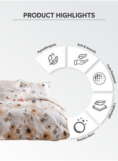 دوناتيلا Duvet Cover Set 4-Pcs Twin Size Printed Bed Set Fits (120x200 CM) With Fitted Sheet Pillow Sham And Pillow Cases (Without Filler),Pastel Brown  - Image 5