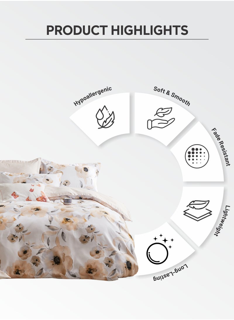 Donetella - Duvet Cover Set 4-Pcs Single Size Printed Bed Set With 1 Duvet Cover(160 x 220 CM) 1 Fitted Sheet 1 Pillow Sham And 1 Pillow Case (Without Filler),Pastel Brown - Image 1