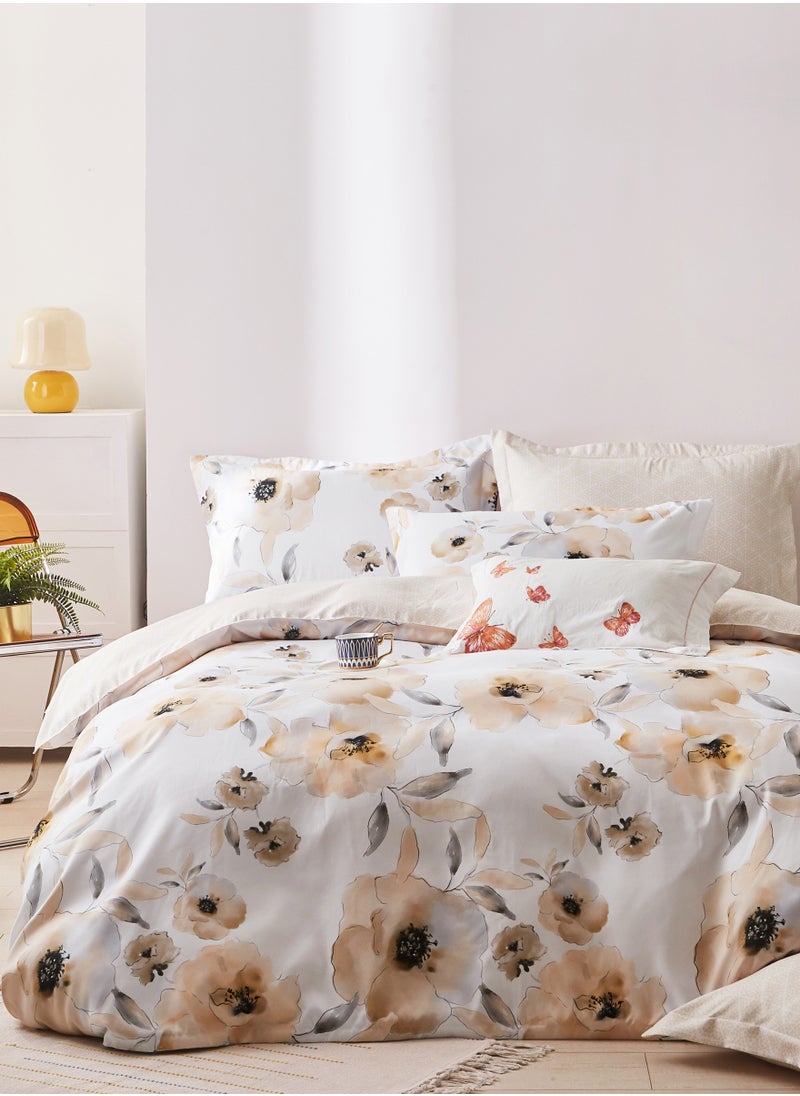 Donetella - Duvet Cover Set 4-Pcs Single Size Printed Bed Set With 1 Duvet Cover(160 x 220 CM) 1 Fitted Sheet 1 Pillow Sham And 1 Pillow Case (Without Filler),Pastel Brown - Image 1
