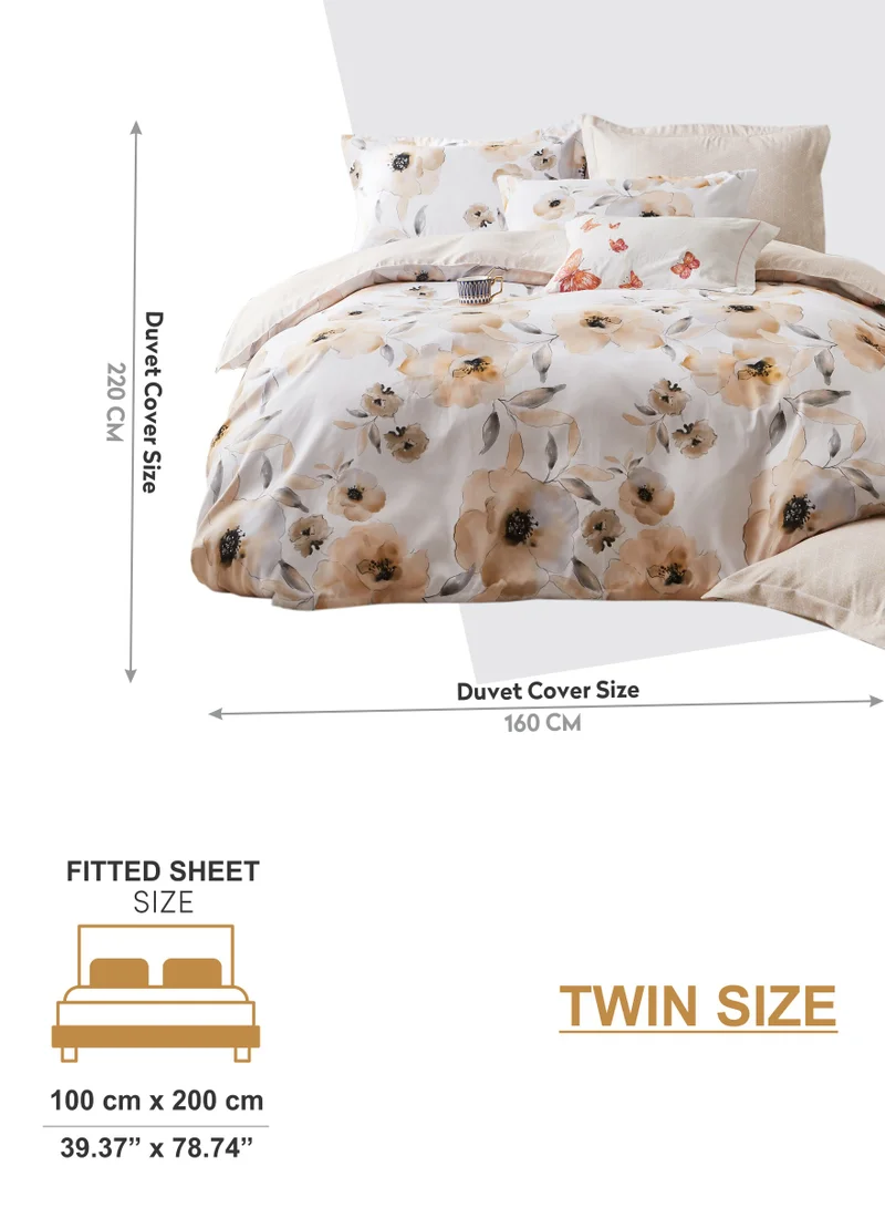 Donetella Duvet Cover Set 4-Pcs Single Size Printed Bed Set With 1 Duvet Cover(160 x 220 CM) 1 Fitted Sheet 1 Pillow Sham And 1 Pillow Case (Without Filler),Pastel Brown