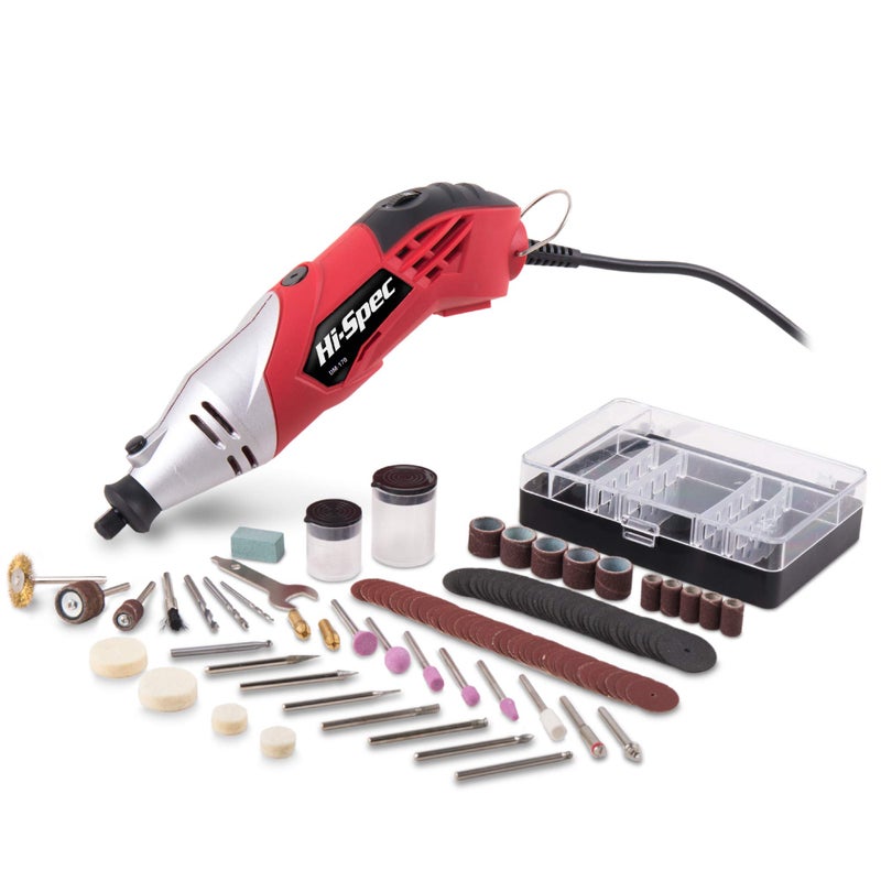 Hi-Spec Rotary Tool Kit Set 170W 1.4A with 121 Piece Dremel Compatible Bit Accessories. Drill, Cut, Trim, Grind & Sand in DIY Repairs, Hobbies & Craftwork - Image 1