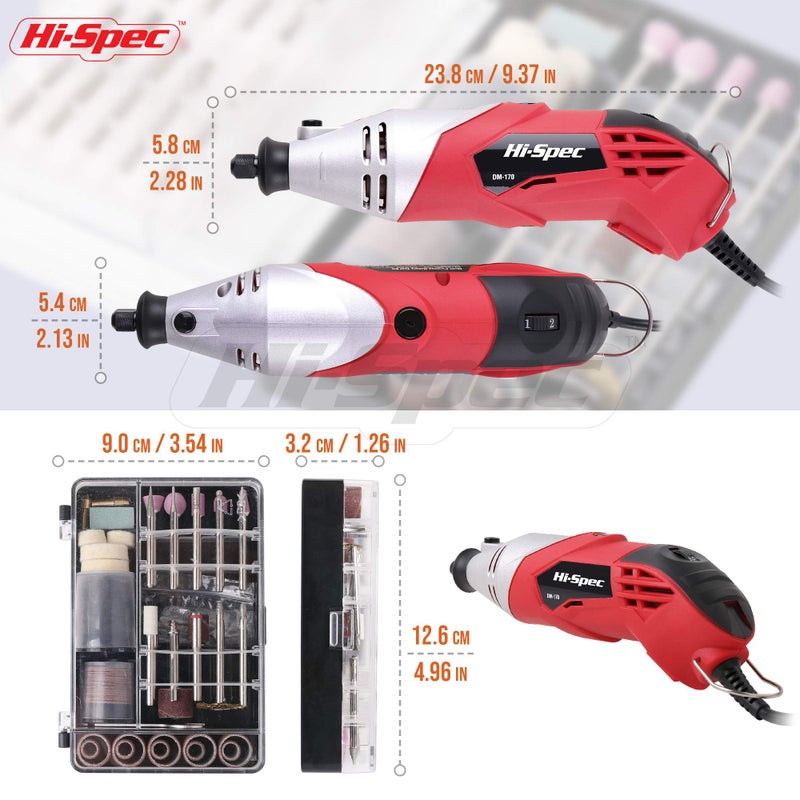 Hi-Spec Rotary Tool Kit Set 170W 1.4A with 121 Piece Dremel Compatible Bit Accessories. Drill, Cut, Trim, Grind & Sand in DIY Repairs, Hobbies & Craftwork - Image 4