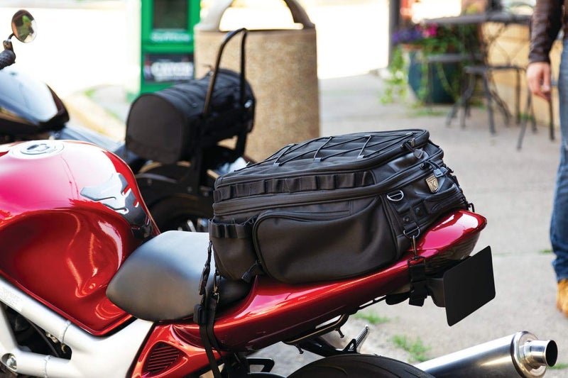 Kuryakyn 5214 Momentum Roamer Tail Bag Motorcycle Travel Luggage: Weather Resistant Rear Fender/Passenger Seat/Trunk/Rack Bag with Straps, Black - Image 1