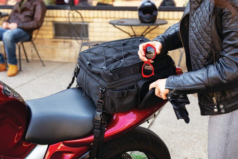 Kuryakyn 5214 Momentum Roamer Tail Bag Motorcycle Travel Luggage: Weather Resistant Rear Fender/Passenger Seat/Trunk/Rack Bag with Straps, Black - Image 4