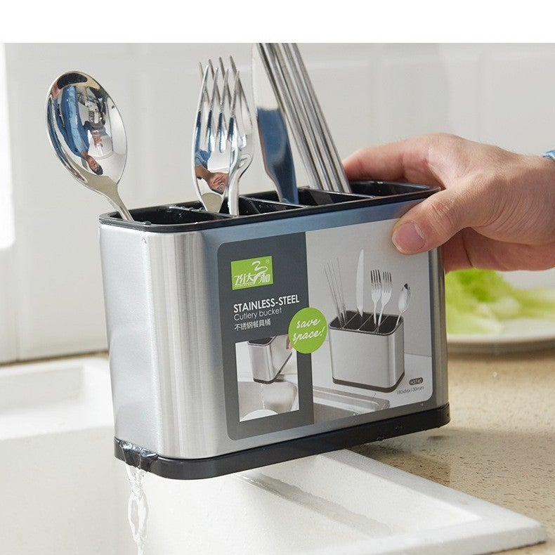 Household Stainless Steel Chopsticks Tableware Multifunctional Integrated Drain Storage Box Spoon New Three-In-One Kitchen - Image 1