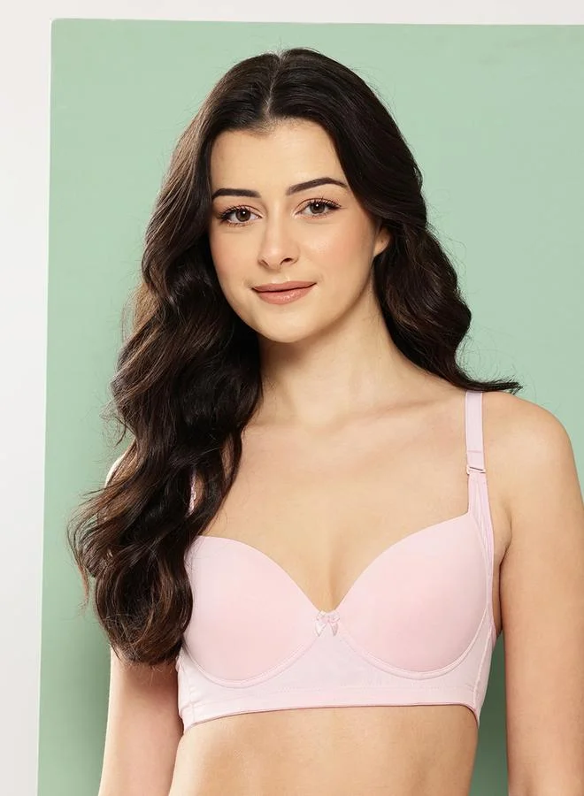 Leading Lady Light Pink Solid Lightly Padded Non Wired T-Shirt Bra