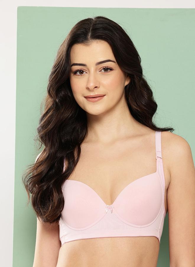 Leading Lady Light Pink Solid Lightly Padded Non Wired T-Shirt Bra - Image 1