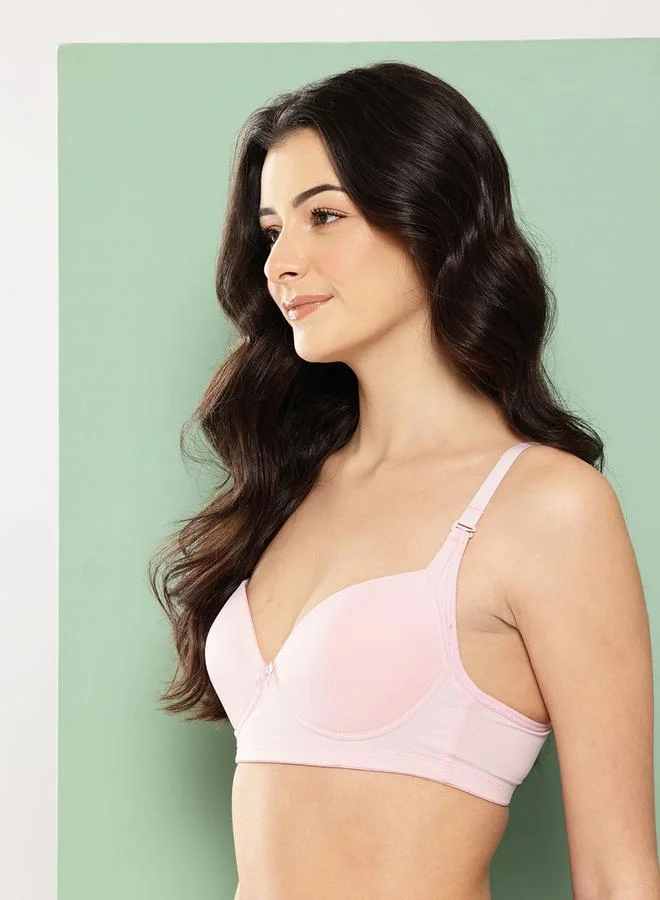 Leading Lady Light Pink Solid Lightly Padded Non Wired T-Shirt Bra