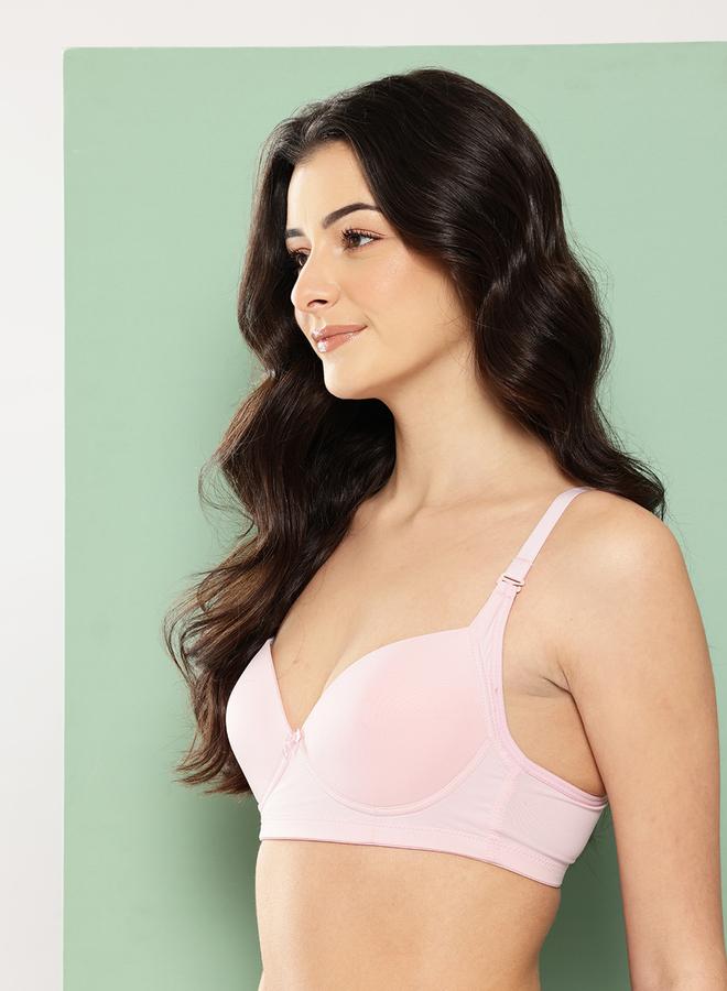 Leading Lady Light Pink Solid Lightly Padded Non Wired T-Shirt Bra - Image 2
