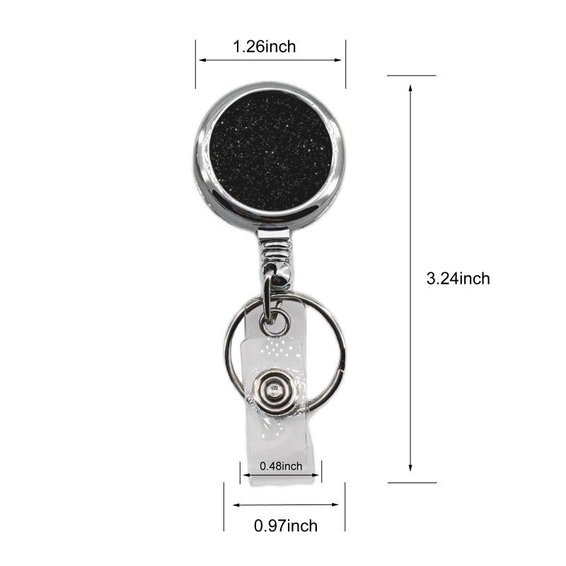 YEMCHI 2 Pack Metal Retractable Badge Holder Reel - Durable & Bling Keychain, Decorative Id Badge Holder with Clip, Ideal for Nurses, Teachers, Students, Office Use (Glitter Black & Glitter White) - Image 3