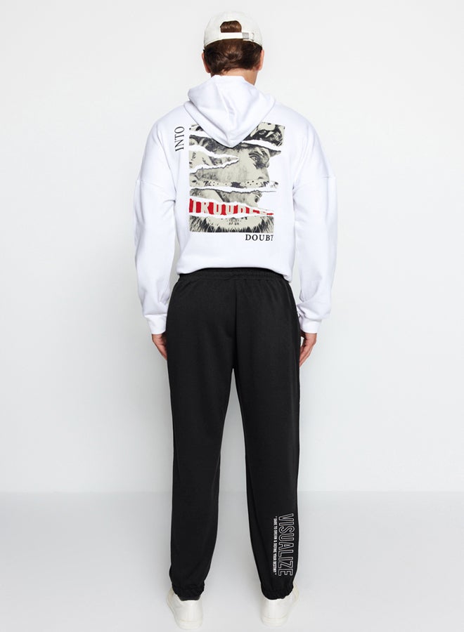 Black Regular Cut Text Print Detailed Sweatpants TMNAW25EA00003