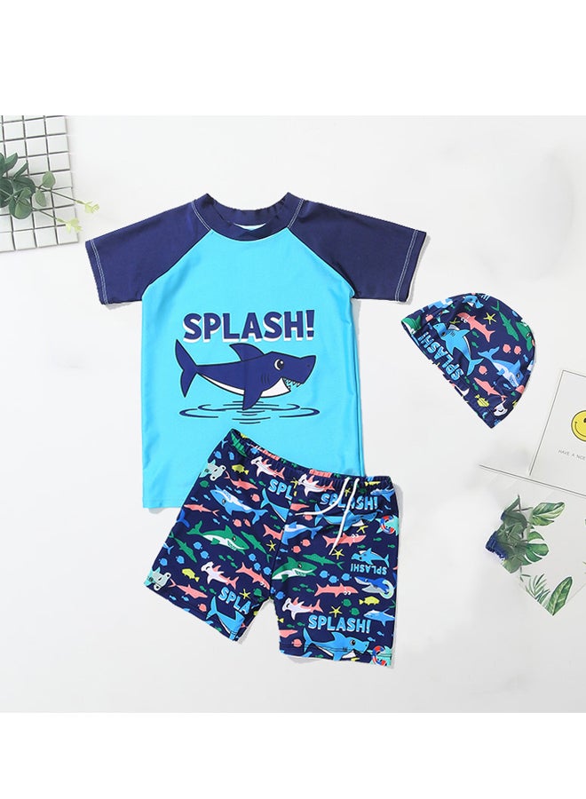 Three Piece Kids Swimsuit with Cap Set Boys Cartoon Print Swimwear Children Beachwear Bathing Suit for Summer  - Image 1