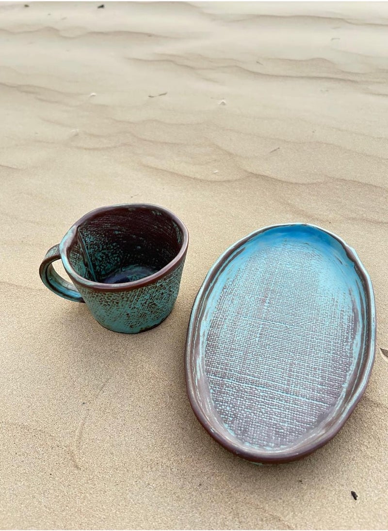 Tohfa Luxe TohfaLuxe Rumi Handmade Tea Cup with Saucer - Elegant Blue  - Image 5