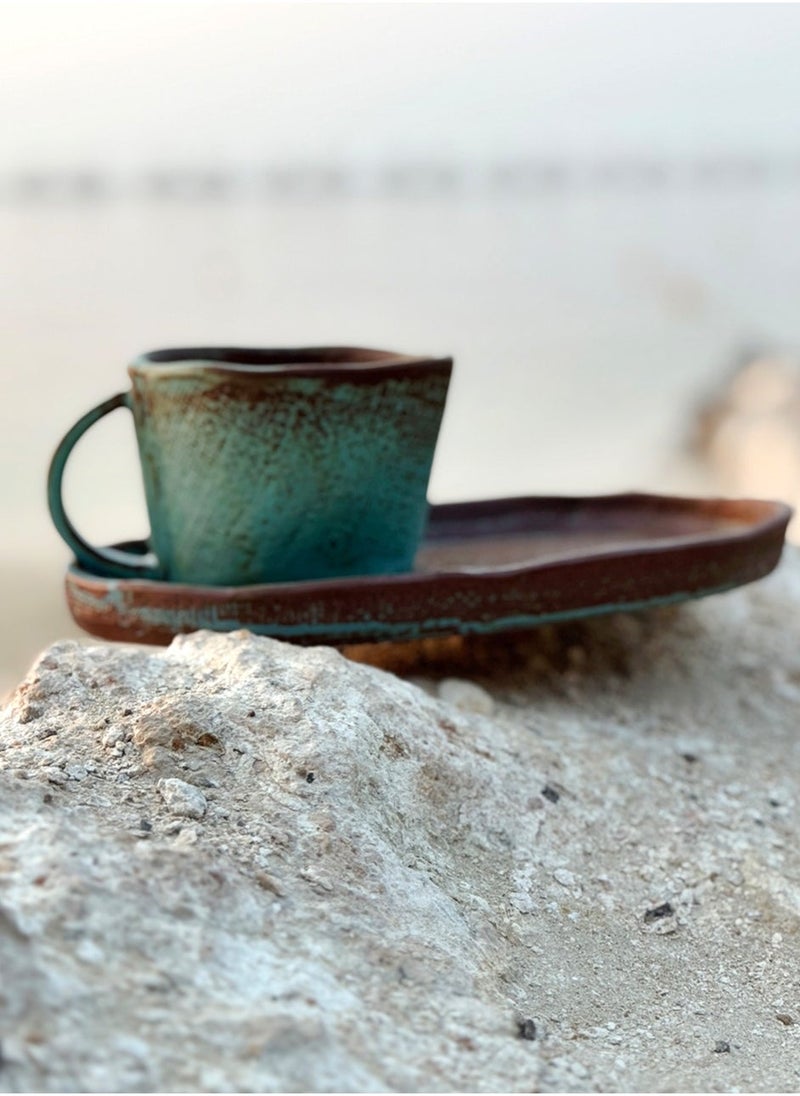 Tohfa Luxe TohfaLuxe Rumi Handmade Tea Cup with Saucer - Elegant Blue  - Image 1