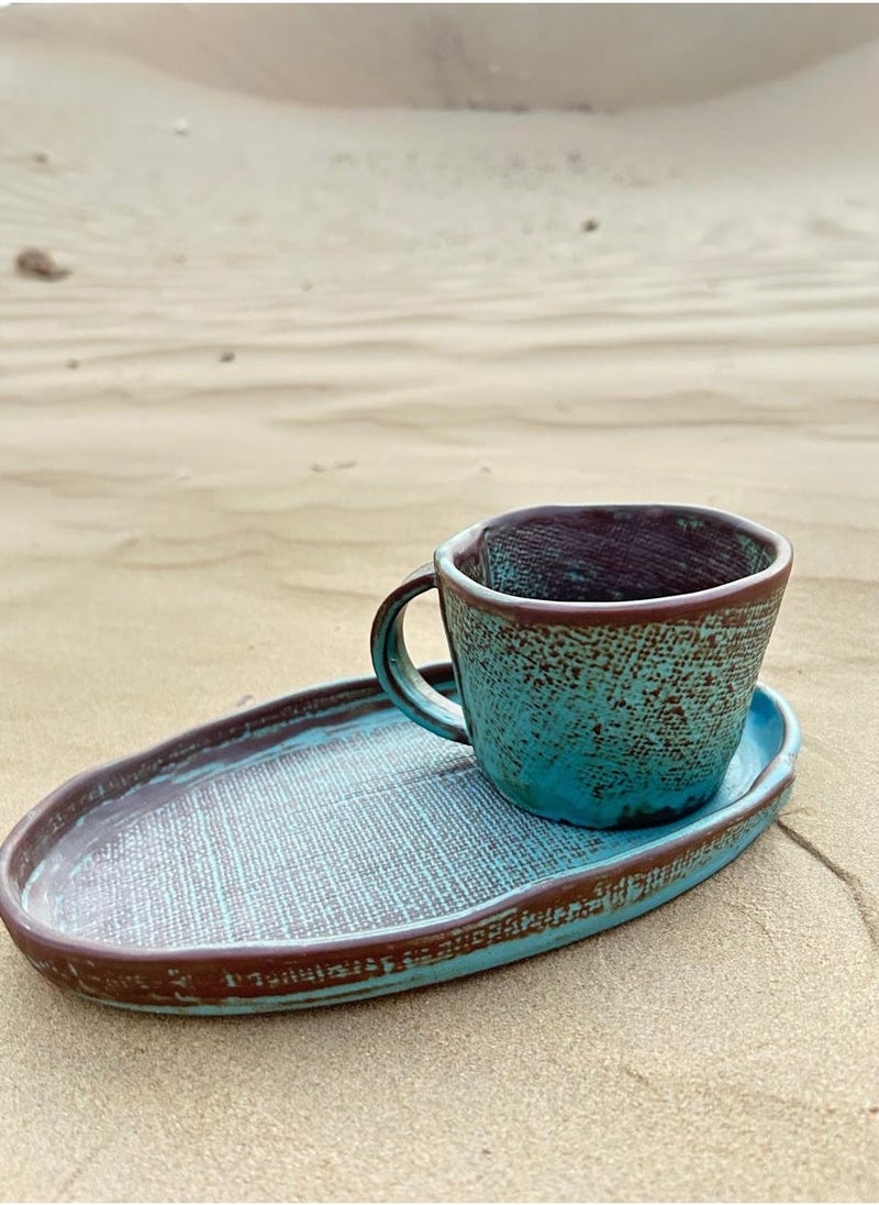 Tohfa Luxe TohfaLuxe Rumi Handmade Tea Cup with Saucer - Elegant Blue  - Image 4