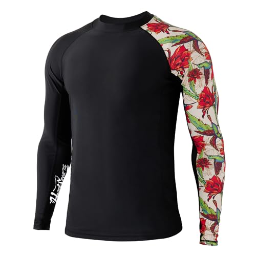 ADOREISM Men's Rash Guard Long Sleeves Splice UPF 50+ BJJ Jiu Jitsu Rash Guard Compression Swimming Shirts (Trochilus, 2XL) - Image 1