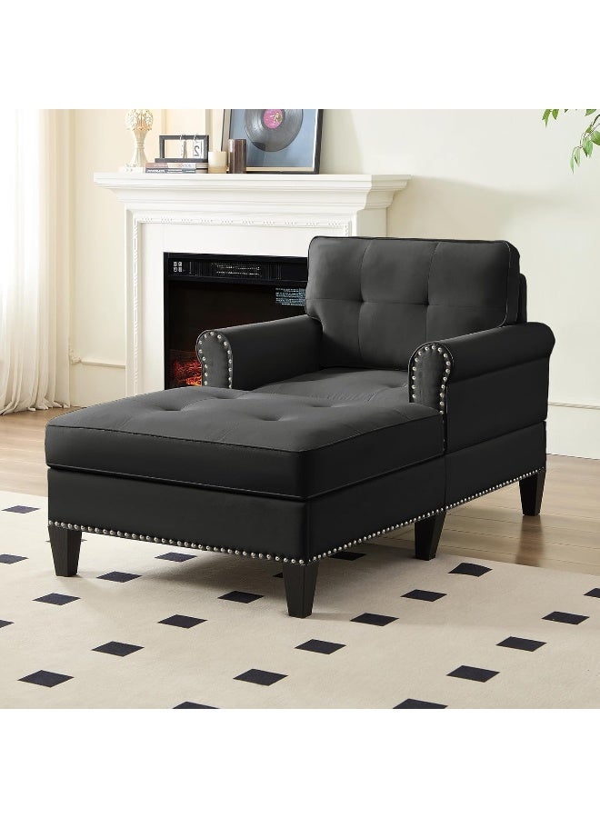 Zayn comforts كرسي تشيس لونج مبطن عصري - مسند ظهر مزخرف بأزرار مع تفاصيل مسمارية - Image 1