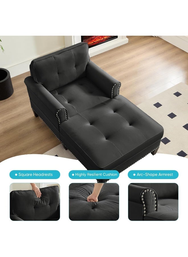 Zayn comforts كرسي تشيس لونج مبطن عصري - مسند ظهر مزخرف بأزرار مع تفاصيل مسمارية - Image 4