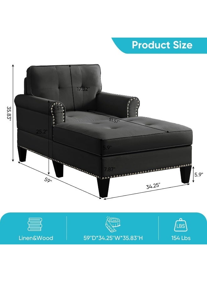 Zayn comforts كرسي تشيس لونج مبطن عصري - مسند ظهر مزخرف بأزرار مع تفاصيل مسمارية - Image 2