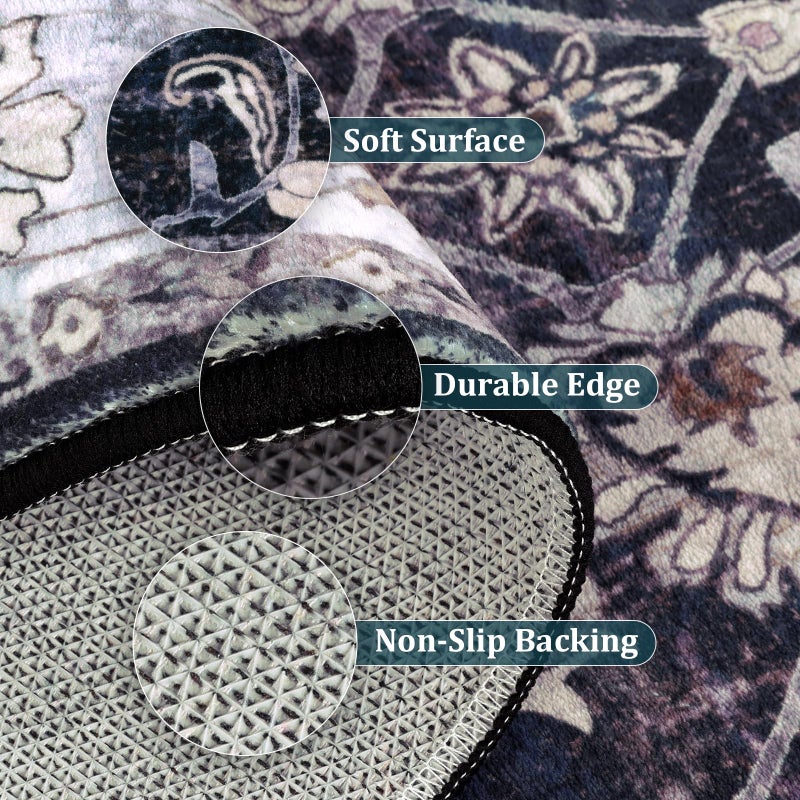 Yamaziot Washable Runner Rug, 2x8 Non-Slip Vintage Floral Hallway Rug with Rubber Backing, Low Pile Non-Shedding Soft Distressed Carpet Runner for Bedroom, Kitchen, Laundry, Entrance - Image 3