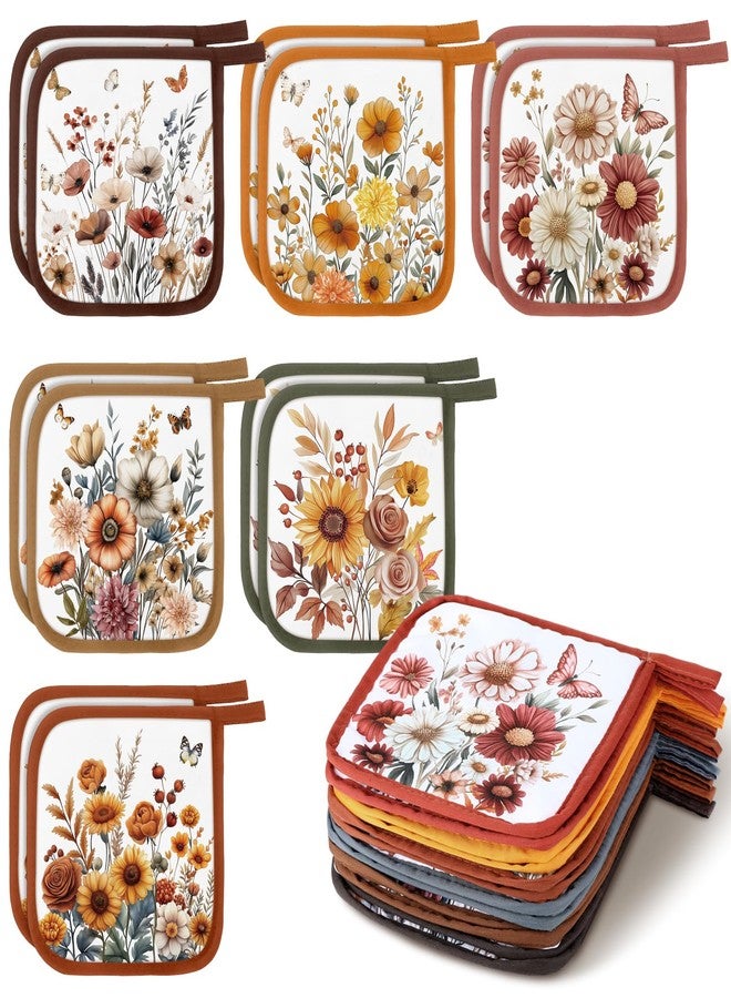 Bencailor 12 Pcs Pot Holders with Pocket Kitchen Hot Potholders Hot Pad Oven Mitts Cookie Bag Oven Gloves for Kitchen Gift Baking Cooking(Pastel,Flower) - Image 1
