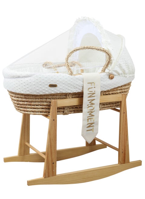 Portable Baby Moses Basket Cot With Durable Rocking Stand - Off White