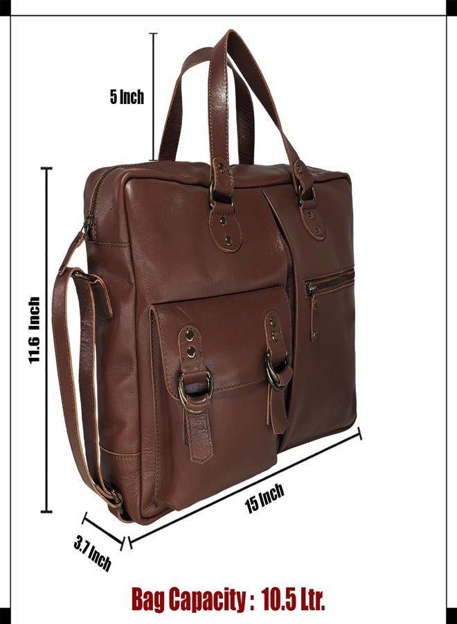 MANDAVA Genuine Leather Laptop Messenger Bag for Mens | Stylish Office Bag with Adjustable Shoulder Strap - Image 4
