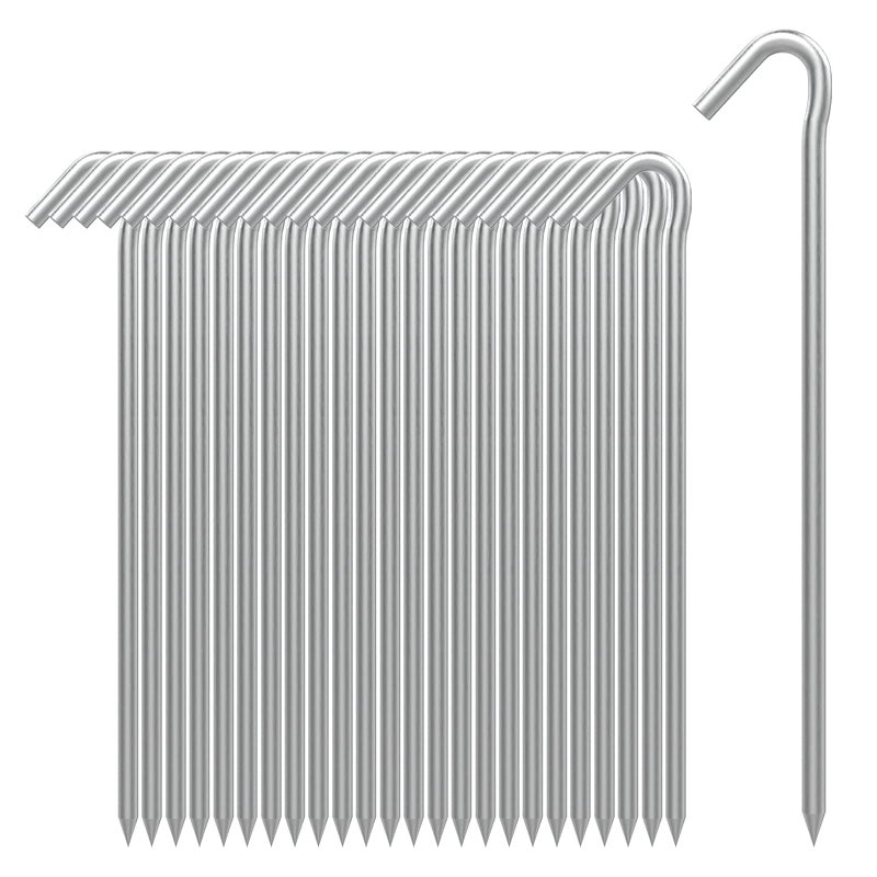 AAGUT Tent Stakes Tent Stakes Metal Garden Edging Fence Hooks Yard Camping Stake Heavy Duty Galvanized 9 Inch 6 Gauge Tent Pegs for Tarp Inflatable Outdoor Christmas Decorations 25 Pack