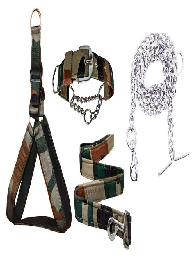 Hachiko Dog Padded Body Belt Harness+Choke Collar+Chain+Leash(Combo of 4) - Image 1