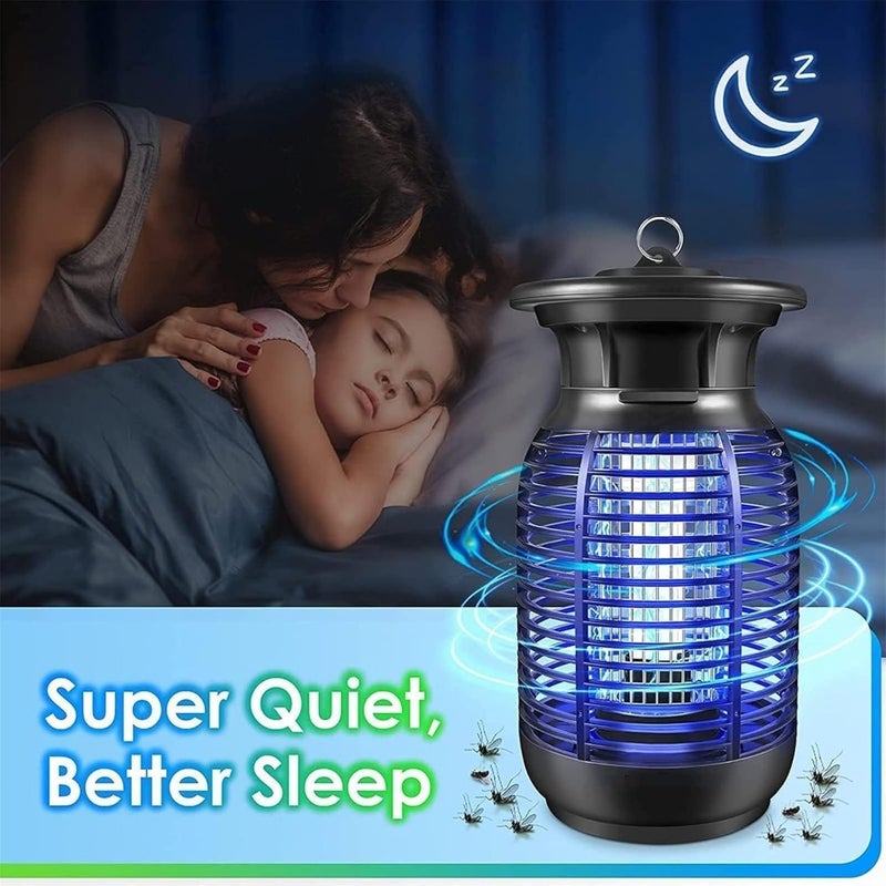 Bug Zapper, Electric Bug Zapper with 365NM UV Light, Waterproof, 2600V High Voltage Grid, Safe Silent ABS Housing, Removable Tray, 360 50M2 Area, Hanging Hook Base for Patio Yard - Image 3