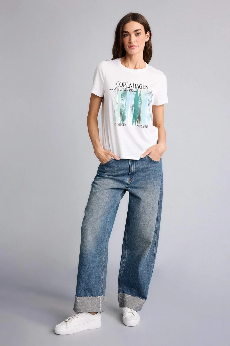 ديفاكتو Regular Fit Crew Neck Printed Short Sleeve T-Shirt